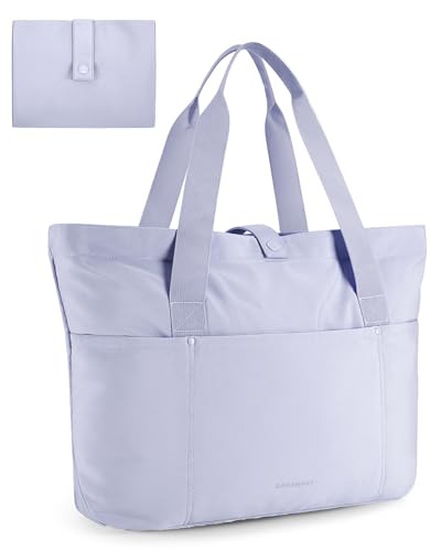 BAGSMART Tote Bag for Women, Foldable Tote Bag With Zipper Travel Shoulder Bag Handbag for Work - color: Haze Blue