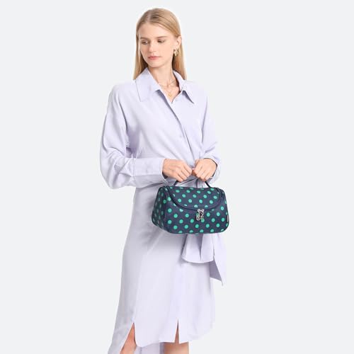 Yeiotsy Travel Cosmetic Bag for Women – Polka Dot Makeup Bag Organizer & Hanging Toiletry Bag - color: Navy Blue