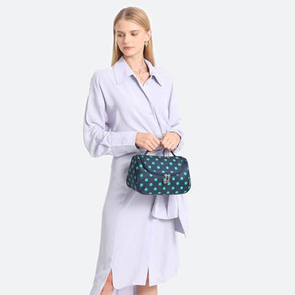 Yeiotsy Travel Cosmetic Bag for Women – Polka Dot Makeup Bag Organizer & Hanging Toiletry Bag - color: Navy Blue