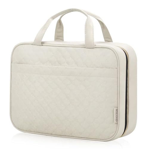 HXLGMD Travel Size Toiletry Bag for Women, Portable Cosmetic Bag with Hanging Hook, Travel Essentials Water-resistant Makeup Organizer for Accessories, Shampoo, Full-size Container, Toiletries - color: Beige, size: Medium