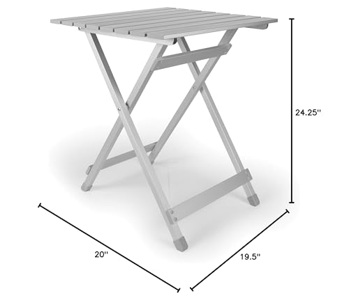 Camco 19.5 by 20 by 24.25 Inch Large Durable Aluminum Fold Away Multi Use Outdoor Side Table for RVs, Campsites, Picnics, and Patios, Silver
