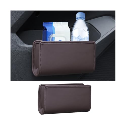 Car Seat Side Storage Pocket, Leather Hanging Foldable Multifunctional Vehicle Front Door Back Organizer Box, Waterproof Auto Interior Organizing Container, Universal fit(Brown) - color: Brown