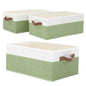 3 Pack Large Capacity Storage Bins Closet Organizer for Shelves, Fabric Closet Storage Baskets Boxes with Leather Handles for Organizing Clothes, Sheets, Jeans, Toys, Books (Green) - style: 3 Pack Green & White
