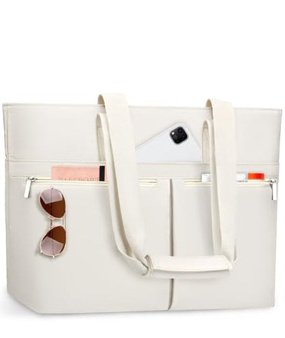 HUANLANG Large Beach Bags for Women Pool Bag with Zipper, Waterproof Sandproof Beach Tote Travel Bag with Wet Pocket - color: White