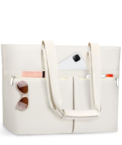HUANLANG Large Beach Bags for Women Pool Bag with Zipper, Waterproof Sandproof Beach Tote Travel Bag with Wet Pocket - color: White