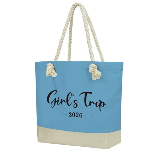 Fokongna Tote Bag For Women, Beach Bag Best Friend Travel Birthday Gifts, Travel Parties Vacation Shopping Essentials - color: Girls Trip Blue