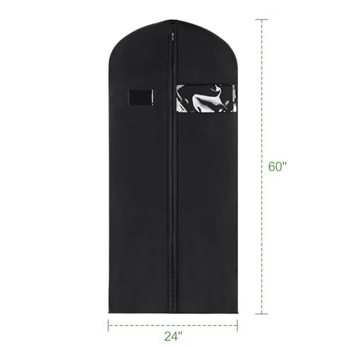 KEEGH 60'' Dress Bags for Gowns Long(Set of 15), Garment Bags for Hanging Clothes, Dress Bags for Closet Storage, Clothes Cover for Hanging Coats Dresses with Clear Window and Label Pocket, Black - size: 60"-15pcs