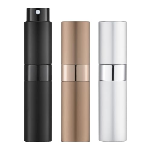 LISAPACK 8ML Atomizer Perfume Spray Bottle for Travel (3 PCS) Empty Cologne Dispenser, Portable Sprayer (Black, Silver, Brown) - color: 3 Color7