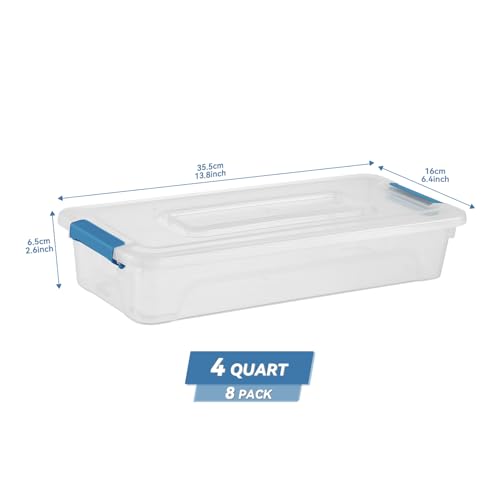 Clear Plastic Storage Bins with Lids Stackable Storage Box for Crafts, Supplies (Small 8Pack Blue) - size: Small 8Pack Blue