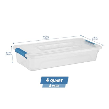 Clear Plastic Storage Bins with Lids Stackable Storage Box for Crafts, Supplies (Small 8Pack Blue) - size: Small 8Pack Blue