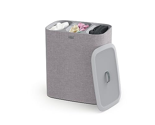 Joseph Joseph Tota Trio 90 liter/23.8 gallon Laundry Hamper Separation Basket with lid, 3 Removable Washing Bags with Handles- Gray - color: Gray, style: Trio Compartment 90L