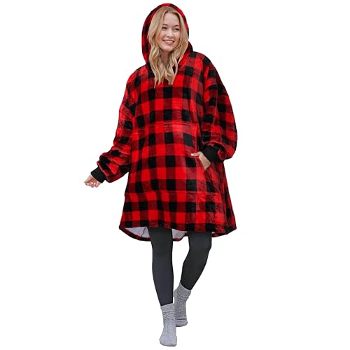 Catalonia Oversized Blanket Hoodie Sweatshirt, Wearable Sherpa Blanket Pullover, Gift for Her - color: Checker