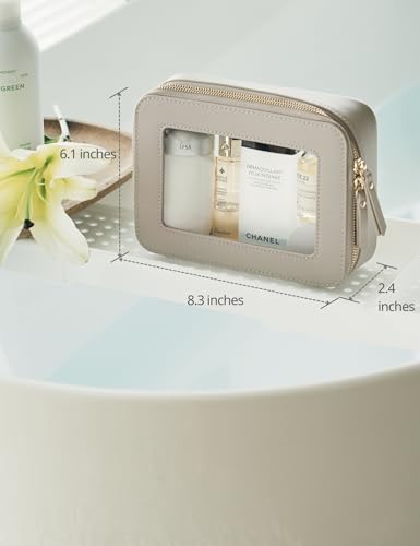 Popvibe Clear Makeup Bag Travel Cosmetic Case Transparent Toiletry Bag with Zipper, Portable Make Up Organizer Traveling Compact Car Bag for Essentials - color: Stone, style: Medium Moda
