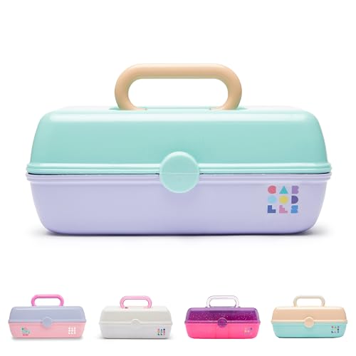 Caboodles Pretty in Petite Makeup Box, Two-Tone Seafoam on Lavender, Hard Plastic Organizer Box, 2 Swivel Trays, Fashion Mirror, Secure Latch for Safe Travel - color: Seaform Over Lilac, size: 8.82 x 5.88 x 3.66 inches (Pack of 1)