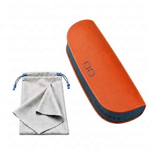 Glasses Case hard shell,3-in-1 Sunglasses Case & Eyeglass Case with Cleaning Cloth & Storage Pouch - color: Dark Orange