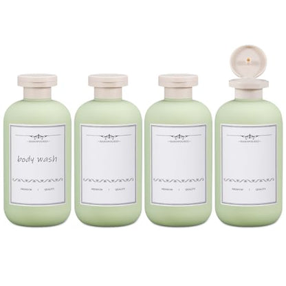 ASEVAT 10oz 4Pcs Green Plastic Refillable Travel Shampoo and Conditioner Bottles Plastic Refillable Travel Shampoo Bottles with Flip Cap Shampoo and Conditioner Dispenser - color: Green, size: 10oz