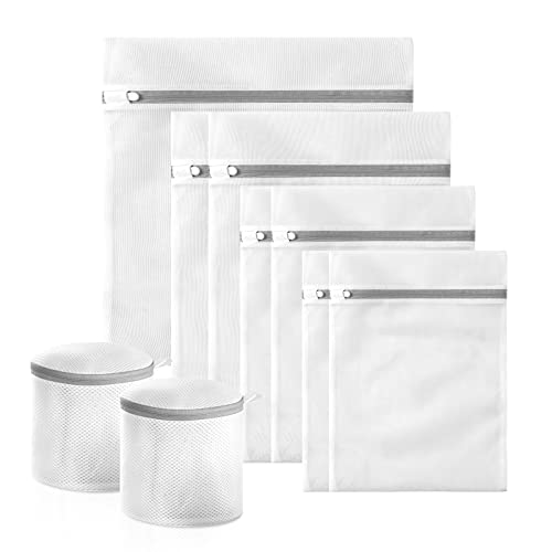 Mesh Bra Bags for Laundry(9 Pack) by MDSXO, White Lingerie Bags for Washing Delicates,Baby Laundry,Sock,Travel Storage[1XXL/2XL/3L/2M/2bra bags] - size: 9Pack(Family Size2)