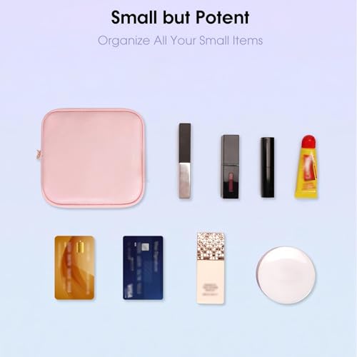Wandering Nature Small Makeup Bag for Purse Mini Make up Pouch Cute Cosmetic Pouch for Women with Slip-in Pockets Matte Leather, Pink - color: Pink