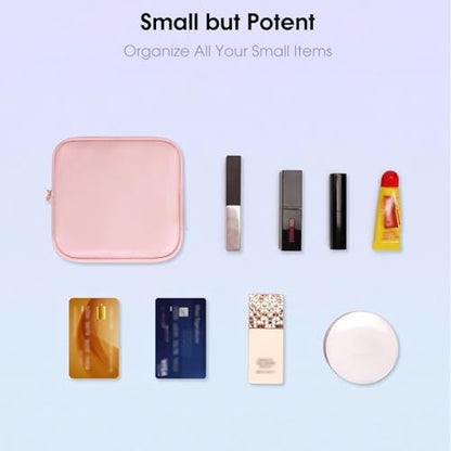 Wandering Nature Small Makeup Bag for Purse Mini Make up Pouch Cute Cosmetic Pouch for Women with Slip-in Pockets Matte Leather, Pink - color: Pink