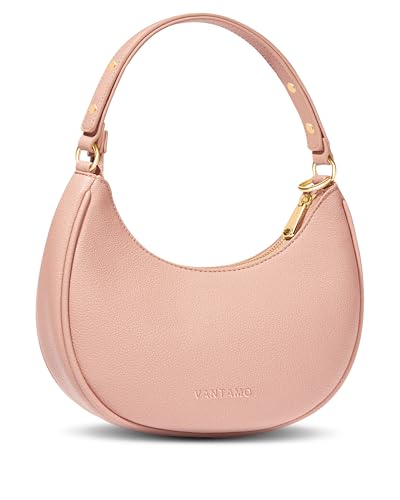 Vantamo Crescent Bags For Women with RFID Protection, Half Moon Clutch Purses for Women with Anti-Theft Clip for Extra Safety - color: Blush