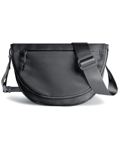 Crescent Bag for Women and Men, Fashion Medium Nylon Folding Crescent Moon Bag Single Shoulder Bag with Adjustable Strap - color: Black Grey