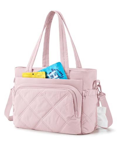 BAGSMART Lunch Bag Women Large Lunch Box Insulated Tote Bag with Multi-Pockets Quilted Puffy Tote for Work, Outdoors - color: 06-Baby Pink