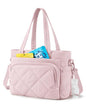 BAGSMART Lunch Bag Women Large Lunch Box Insulated Tote Bag with Multi-Pockets Quilted Puffy Tote for Work, Outdoors - color: 06-Baby Pink