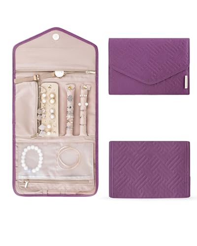 BAGSMART Travel Jewelry Organizer Roll Foldable Jewelry Case for Journey-Rings, Necklaces, Bracelets, Earrings,Purple - color: Purple, size: Medium