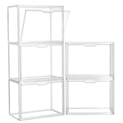 ZLLZUU Clear Storage Bins with Lids, 5 Pack Acrylic Display Case with Magnetic Door for Cosmetic Collectibles Large Figures Models, Stackable Acrylic Storage Box for Home Office Living Room Dorm - size: 5-pack