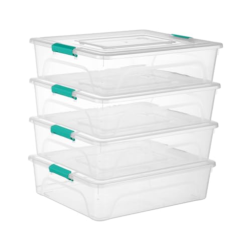 Clear Plastic Storage Bins with Lids Stackable Storage Box for Crafts, Supplies (Large 4Pack Green) - size: Large 4Pack Green