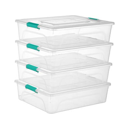 Clear Plastic Storage Bins with Lids Stackable Storage Box for Crafts, Supplies (Large 4Pack Green) - size: Large 4Pack Green