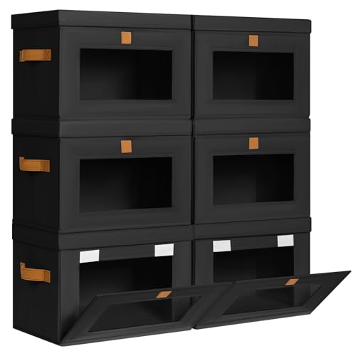 Homsorout Medium Fabric Storage Bins - Closet Shelf Organizer with Open Window, 6 Pack Closet Baskets for Shelves, Stackable Decorative Boxes for Home, Dorm, Black, 13.7" x 9.8” x 9.8" - color: Black, size: Medium - 6 Pack