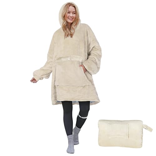 Catalonia Oversized Blanket Hoodie Sweatshirt, Wearable Sherpa Blanket Pullover, Gift for Her - color: Latte