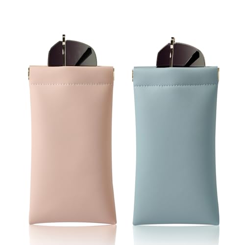 Squeeze Top Sunglass Case, New Organosilicon Soft PU Leather Eyeglass Glass Case Travel Large Sunglasses Pouch - color: Pink+blue