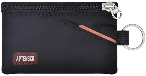RFID Blocking Travel Wallet with Adjustable Lanyard, Small Nylon Zipper Pouch and Badge Holder for ID, Credit Cards, Cash, Keys, Commuters (Black) - color: Black