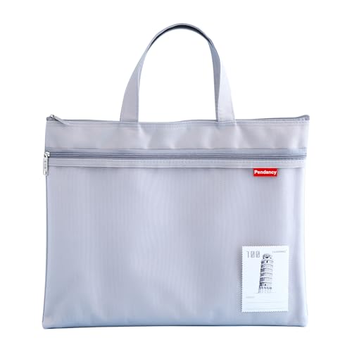 Pendancy Mesh Zipper Pouch 11x13.7 in, Large Double Pocket Waterproof File Bag with Handle, A4 Size Foldable Document Storage for Puzzle Project/Cross Stitch/Travel/Office（Gray） - color: Gray, style: Stamp Type A4 Size(11x13.8in)