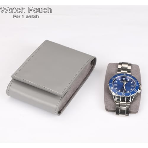 Watch Travel Pouch Portable Organizer - Luxury Watch Case Travel Recycled Leather Storage and Display for Men and Women (Single,Grey) - color: WP-Grey