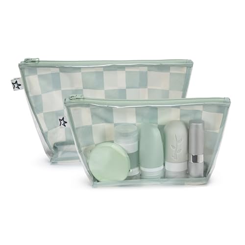 Tiny Twinkle Diaper Bag Organizing Pouches | 2 Pack Mess-Proof Travel Organizer Bags with Structured Bottom & Clear Front | TSA Approved Toiletry Bag Set for Baby and Mom Essentials (Sage Checkers) - color: Sage Checkers