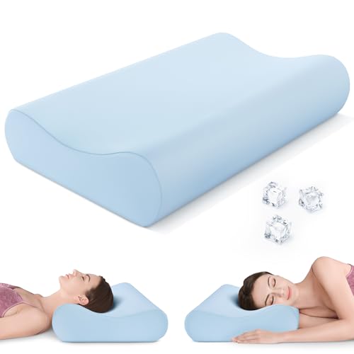 AM AEROMAX 32" King Size Contour Memory Foam Pillow, Cervical Pillow for Neck Pain Relief, Neck Orthopedic Sleeping Pillows for Side, Back and Stomach Sleepers - color: Blue, size: King Size