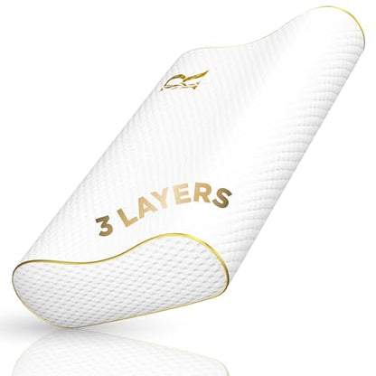 Memory Foam Pillow, King Cervical Pillow for Neck Pain, Contour Pillow, Neck and Shoulder Pain, Side Sleeper, Back and Stomach Sleeper - size: King 31 x 14 x 5"