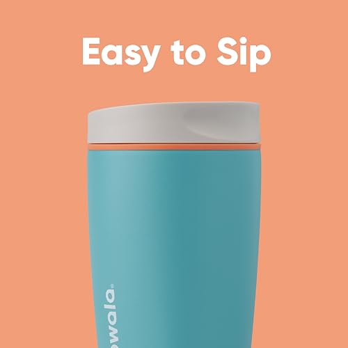 Owala SmoothSip Slider Insulated Stainless Steel Coffee Tumbler, Reusable Iced Coffee Cup, Hot Coffee Travel Mug, BPA Free 12 oz, Grey/Blue (Beachy Breeze) - color: Beachy Breeze, size: 12 Ounces