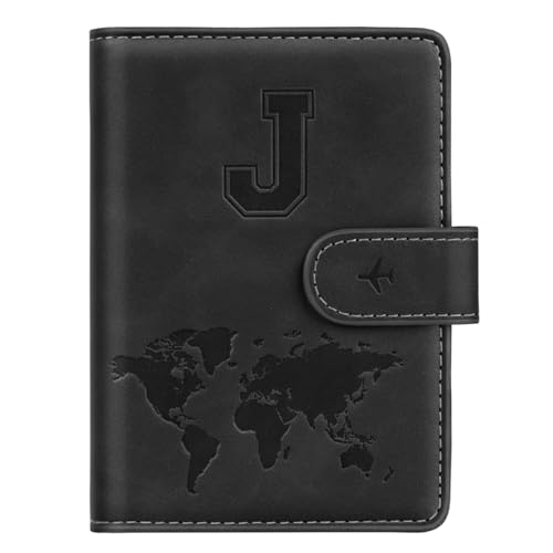 Passport Holder Wallet Cover Personalized Letter A-Z Travel Wallet RFID Blocking Passport Cover Wallet Case for Travel Passport Book Holders for Women and Men, Black-J - color: Black, size: J