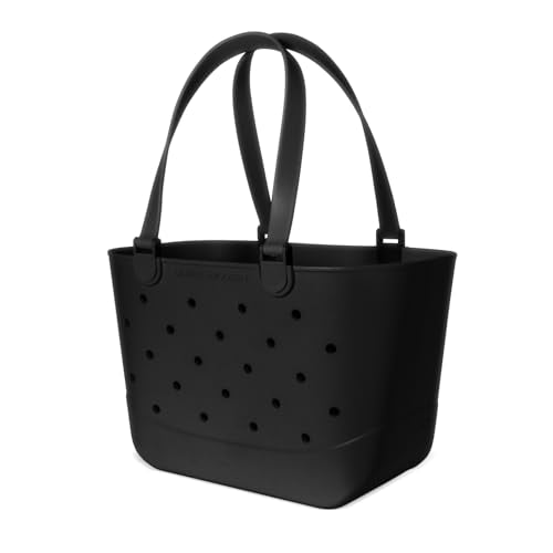 Simple Modern Large Beach Bag | Waterproof Getaway Rubber Tote with Zipper Pocket for Travel, Pool, Boat, Groceries, Sports | Midnight Black - color: Midnight Black, style: Large
