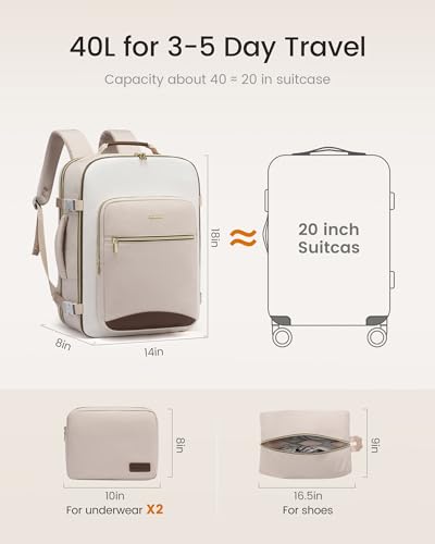 LOVEVOOK 40L Travel Backpack for Women & Men, Airline Approved Carry On Luggage with 3 Packing Cubes, TSA Overnight Bags, Waterproof Personal Item Bag, Weekender Essentials Backpacks fits 17" Laptop - color: Beige Yellow-beige-brown, size: Large