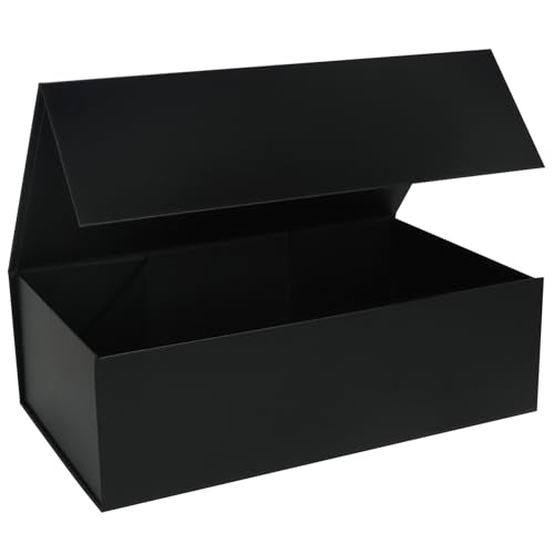 LFBOX Black Gift Box with Magnetic Lids 13.8x8.3x4.4 in, Large Bridesmaid Groomsman Proposal Boxes 1 Pack, Collapsible Rectangle Storage Box - color: Black, size: 1 count (Pack of 1)