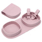Silicone Foldable Novelty Dinner Plates, Baby Plates Travel Essential with Forks and Spoons, Microwave & Dishwasher Safe, Matte Pink - color: Matte Pink, style: No-Suction