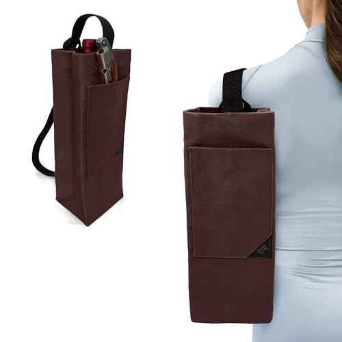 Under NY Sky Wine Tote Bag, Portable Canvas Carrier w/Shoulder Strap, Lightweight, Wine Gift for Travel & Picnic - Single Bottle - Burgundy - color: Wine Bag 1 Slot Burgundy