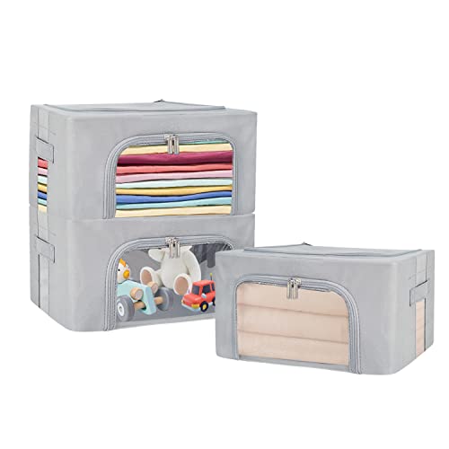 UUBEMM Clothes Storage Bins with Foldable Sturdy Frame,Stackable Storage Box for Closet Shelf Organizers for Seasonal Clothing,Blankets,Towel Bed Sheets,Toys Gift Others (Small -22L x3PACK, Grey) - size: Small -22L x3PACK