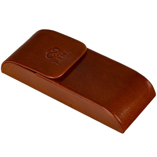 Time Resistance Leather Glasses Case - Hard Shell Leather Glasses Case - Made in Italy - color: Cognac