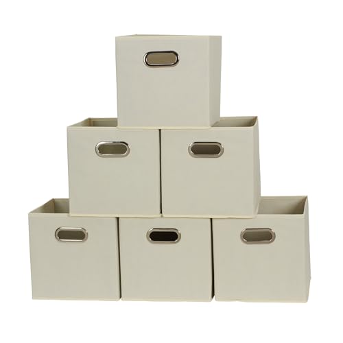 Household Essentials 82-1 Foldable Fabric Storage Bins |Set of 6 Cubby Cubes with Handles | Natural (Pack of 6) - color: Cream, size: 11” L x 11” W x 11” H (Pack of 6)